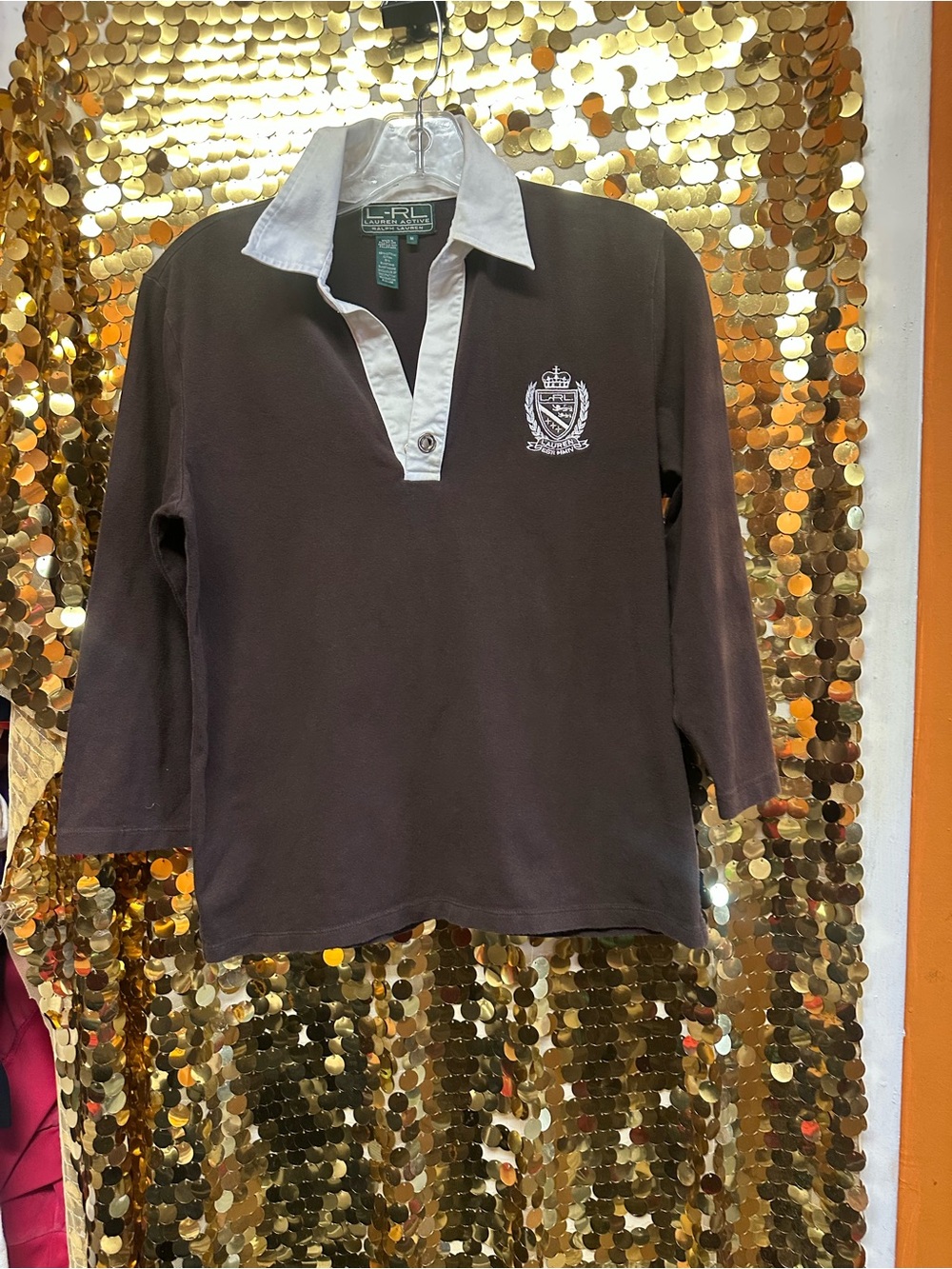 Ralph Lauren Brown Rugby Polo with White Collar